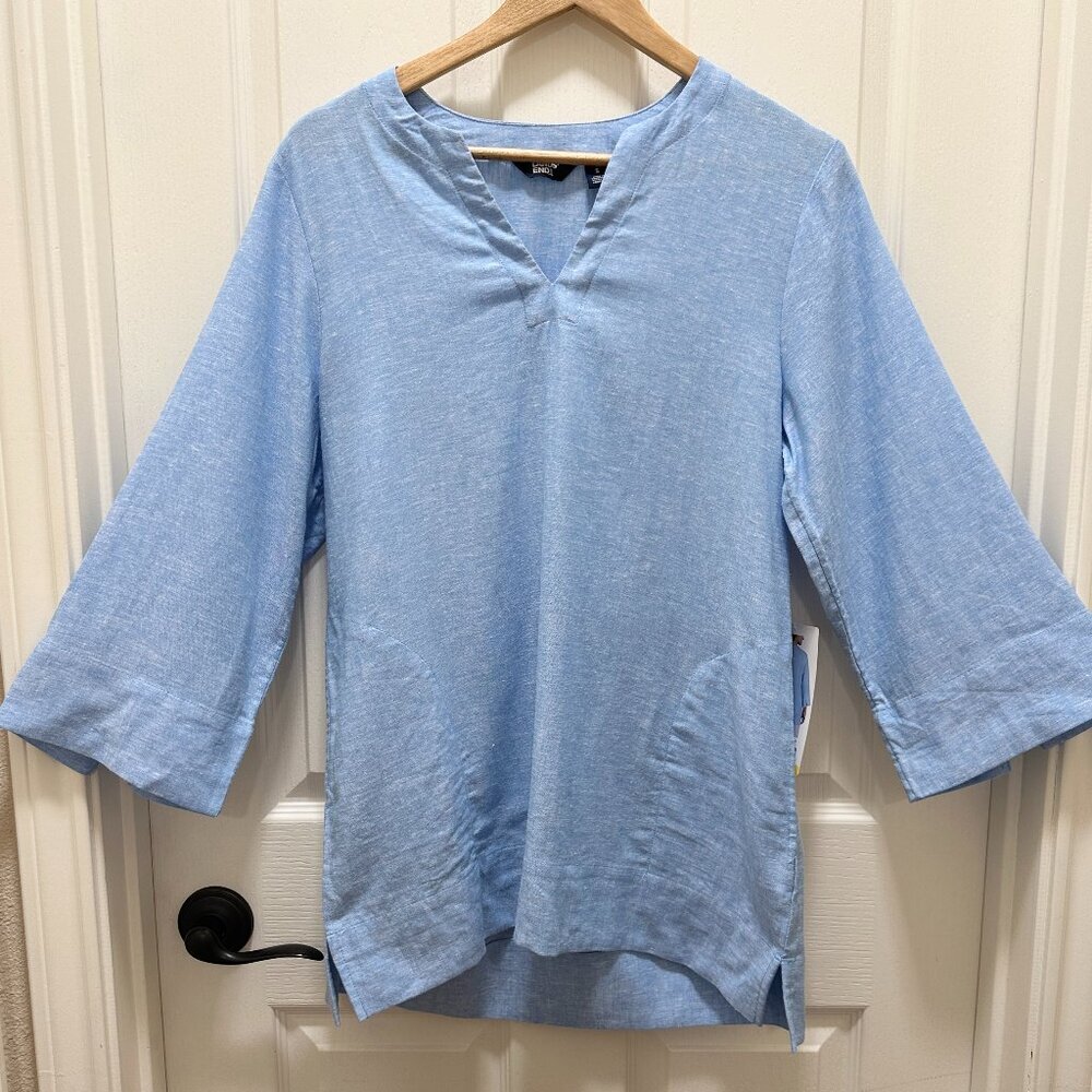 Lands’ End Women's Linen Blend Tunic Top Size S Blue  Cottagecore Feminine (NEW)